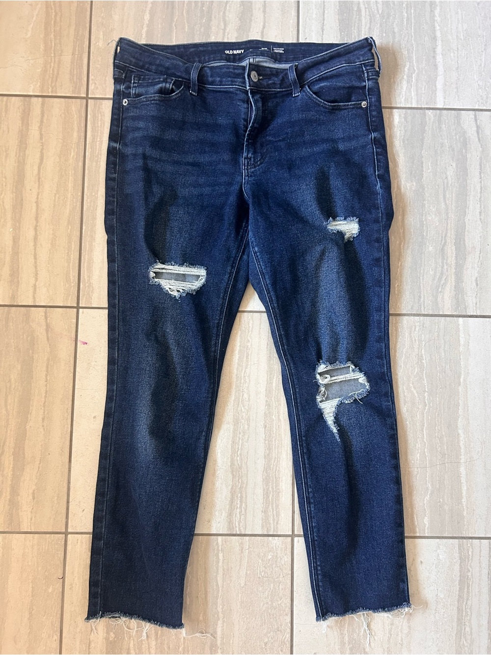 Old Navy cropped Dark Blue‎ Distressed Skinny Jeans size 10